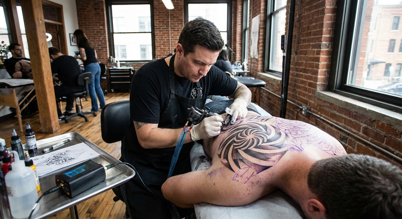 abstract avant-garde tattoos - artist at work