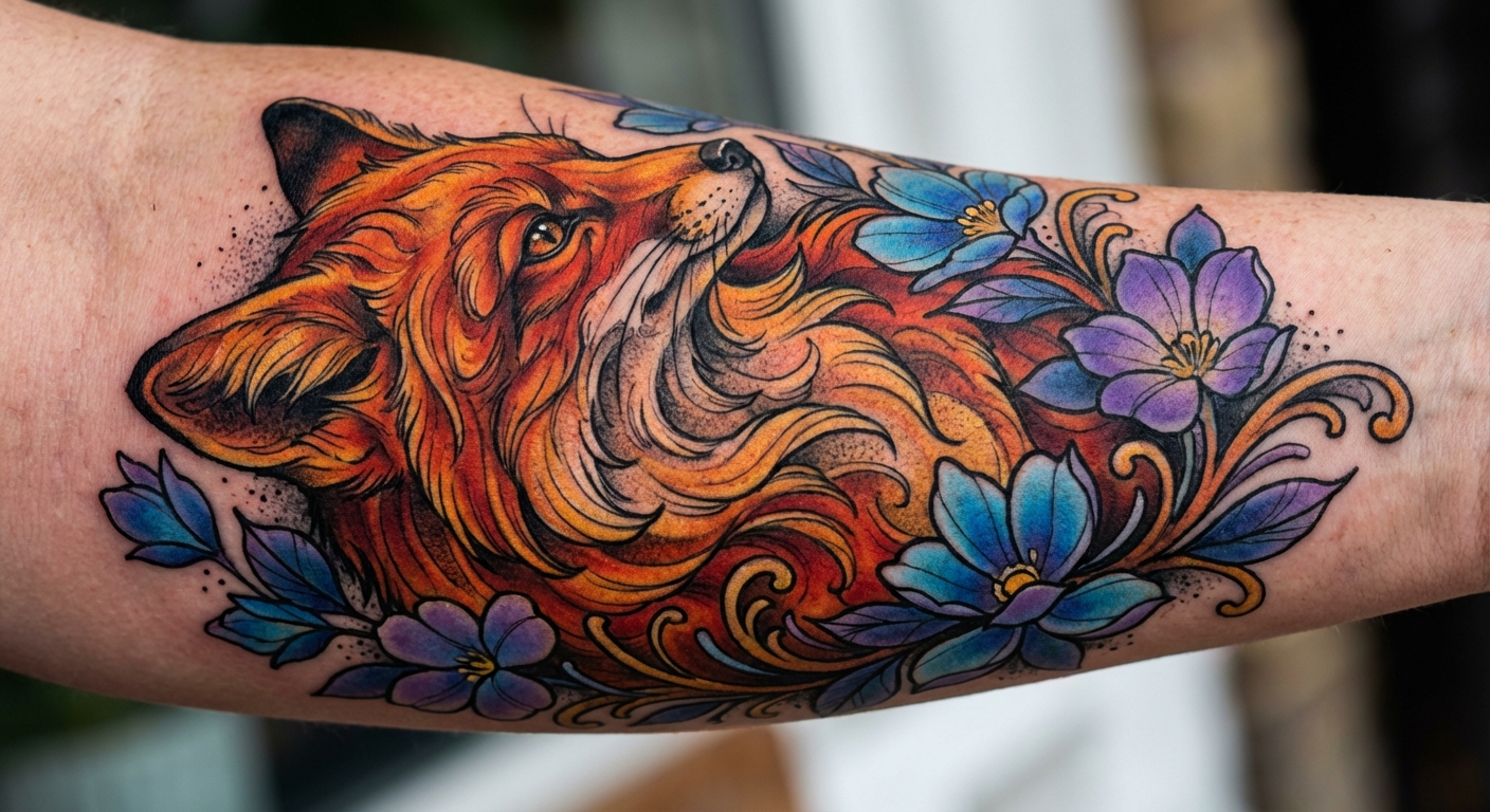 vibrant neo-traditional wildlife - technique detail