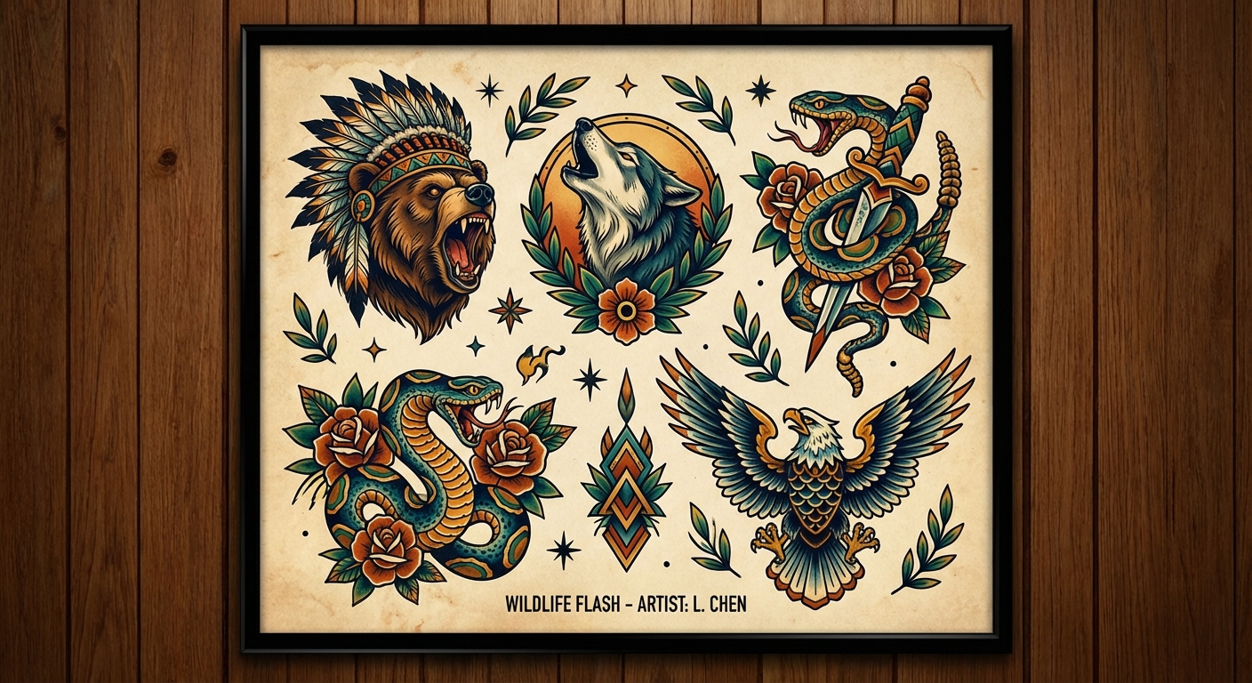 vibrant neo-traditional wildlife - design inspiration